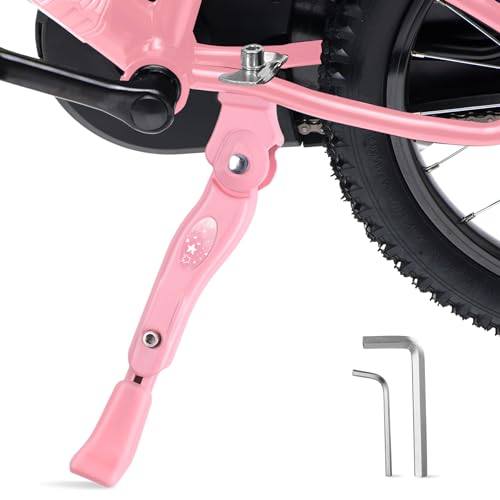 LEICHTEN Kickstand for Kids Bike Center Mount for 16/18/20 Inch Adjustable Children's Bicycles Aluminium Alloy Bike Kick Stand Support Storage (for 16 inch, Pink)