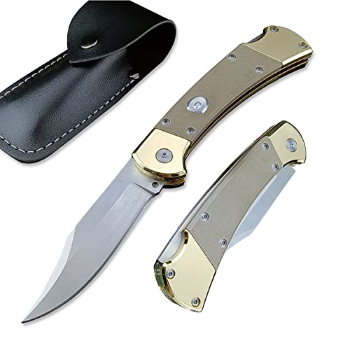 Assisted Opening Pocket Knife for Men, 440C Stainless Steel Blade, Lock-back Pocket Knife with G10 Handle, EDC Folding Knife for Camping