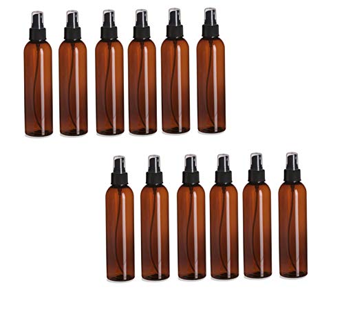 Natural Farms 12 Pack - 8 oz – Empty Squeeze Plastic Bottle - Amber Cosmo with Fine Mist Atomizer - for Essential Oils, Perfumes, Cleaning Products, Plants, Hair, Vinegar - Alcohol Safe