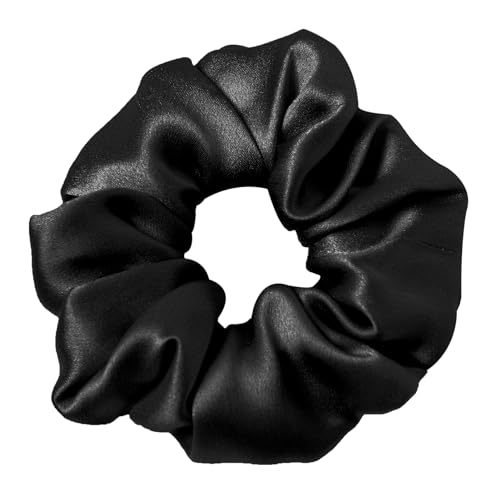 LILYSILK Silk Hair Scrunchies for Frizz&Breakage Prevention, 100% Mulberry Silk Hair Ties No Damage, Elastic Silk ponytail Holders, 1Pc, Black