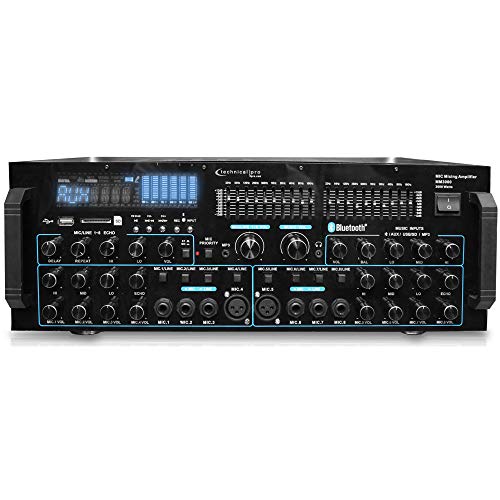 Technical Pro 3000 Watts Professional Mic Mixing Amplifier w/USB SD Card Inputs, Bluetooth Compatibility, Built-in Dual 10 Band Equalizers, for Karaoke Audio Home Stereo Receiver Box System