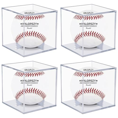 4 Pack Baseball Display Case, UV Protected Acrylic Boxes for Display,Clear Display Case Baseball Cube Memorabilia Showcase Autograph Ball Protector - for Official Size Ball