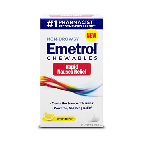 Emetrol Non-Drowsy Nausea Relief - Travel Friendly Nausea Medicine for Upset Stomach - Pharmacist Recommended Nausea Relief - Lemon Flavor, 42 Tablets