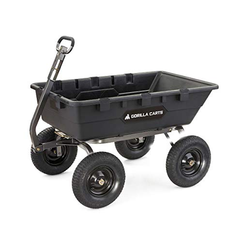 Gorilla Carts 1500 Pound Capacity Heavy Duty Poly Yard Steel Dump Utility Wheelbarrow Wagon Cart with 2 in 1 Towing ATV Handle, Black