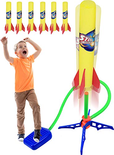 Kiddie Play Rocket Launcher for Kids to Stomp on with 6 Rockets Outdoor Toys Gift for Boys and Girls Ages 6 Years and Up