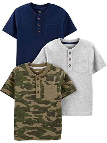 Simple Joys by Carter's Boys' 3-Pack Short-Sleeve Tee Shirts, Green Camo/Grey Heather/Navy, 6