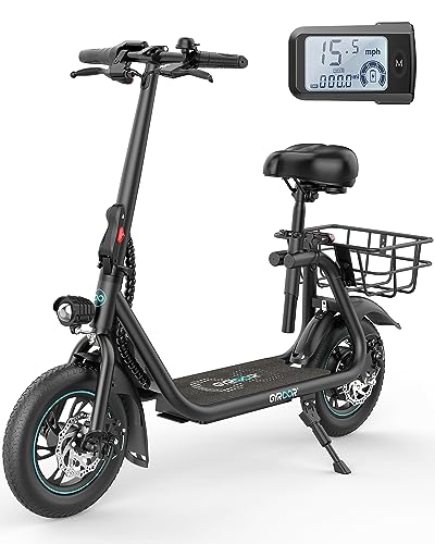 Gyroor Electric Scooter with Seat, 450W Powerful Motor up to 20 Miles Range, Foldable Scooter for Adult Max Speed 15.5Mph, Commuter Electric Scooter with Basket