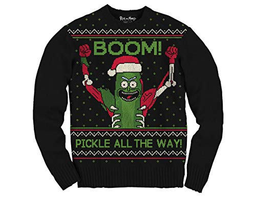 Ripple Junction Rick and Morty Boom Pickle Rick Adult Ugly Crew Neck Sweater XL Black