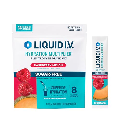 Liquid I.V. Hydration Multiplier Sugar-Free - Raspberry Melon - Hydration Powder Packets | Electrolyte Powder Drink Mix | Convenient Single-Serving Sticks | Non-GMO | 1 Pack (14 Servings)