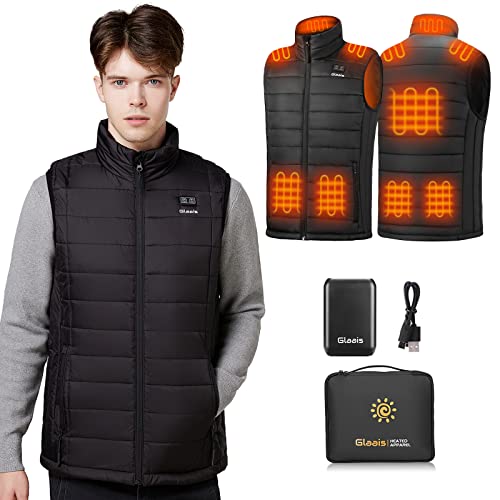 Glaais Heated Vest for Men with Battery Pack 14000mAh 7.4V Included, Men's Heated Vest Heating Vest, Electric Vest Rechargeable