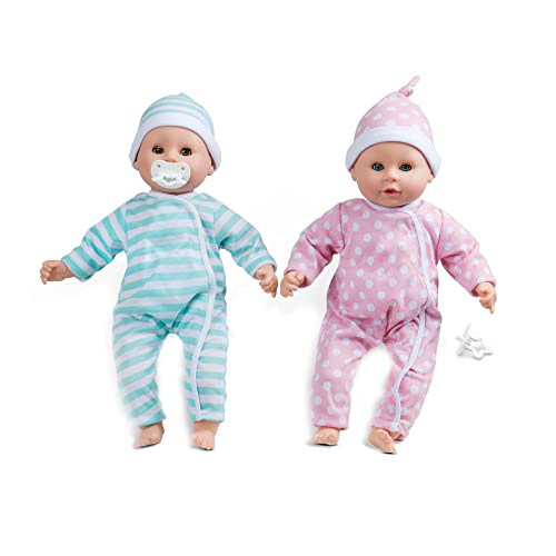 Melissa & Doug Mine to Love Twins Luke & Lucy 15” Light Skin-Tone Boy and Girl Baby Dolls with Rompers, Caps, Pacifiers - First Baby Dolls For Toddlers 18 Months And Up