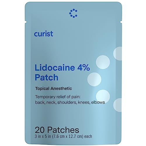 Curist Super Stick Lidocaine Patches Topical Pain Relief - Long Lasting Adhesive for Back Relief, Neck Relief, Sore Muscle Relief (20 Patches -1 Pack - 3x5' Lidocaine 4% Patches)