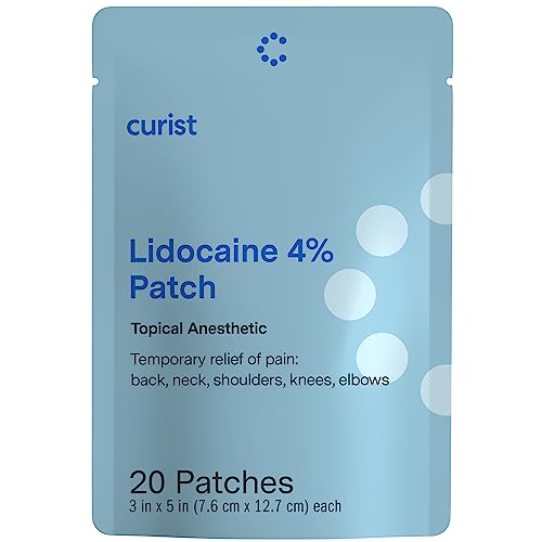 Curist Super Stick Lidocaine Patches Topical Pain Relief - Long Lasting Adhesive for Back Relief, Neck Relief, Sore Muscle Relief (20 Patches -1 Pack - 3x5' Lidocaine 4% Patches)