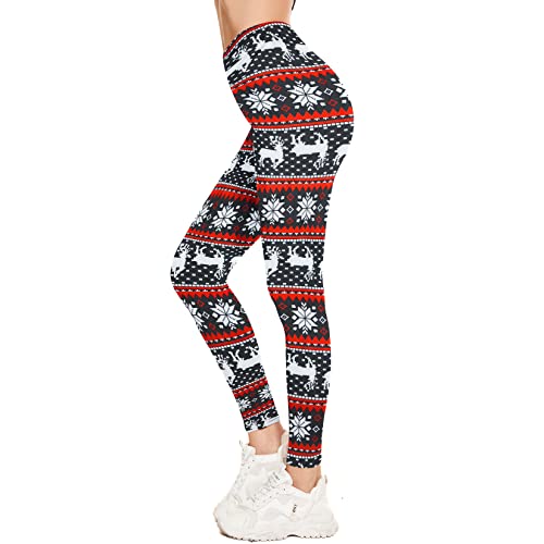 Women's Printed Leggings Christmas Pants High Waisted Yoga Workout Gym Soft Red deer Small-Medium