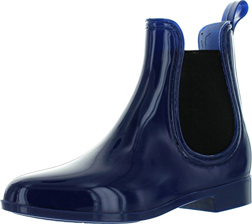 SNJ Easos Geal New Women's Chelsea Almond Toe Elastic Rubber Rainboots Ankle Bootie,Dark Blue,9