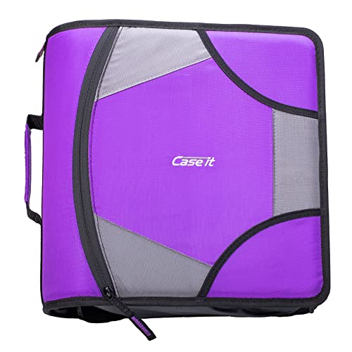 Case it King Size Mighty Zip Tab Binder, 3 Rings, 4' Capacity, 11 X 8.5, Purple