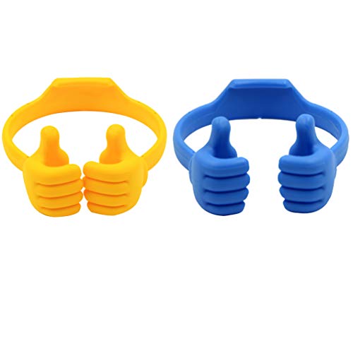 Honsky Thumbs-up Cell Phone Stands, Tablet Display Stands, Cellphone Holder, Mobile Smartphone Mount Cradle for Desk Desktop – Universal Multi-Angle Cute, 2 Packs, Yellow, Blue