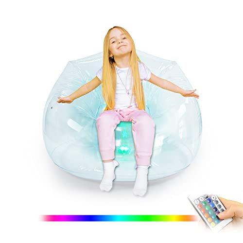 Nevife Inflatable Led Multicolored Sofa Chair with Remote, Transparent Lounge Couch, Portable Bean Bag for Camping Trip, Movie Night,Party,Kids Room,Game Room,Living Room (Illuminated)