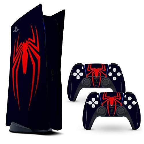Ps5 Skin Navy/red Spider Protective wrap Cover Vinyl Sticker Decals for Sony Playstation 5 Disk Version Console and Two Dual Sense 5 Sticker Skins, Miles (Navy/red)
