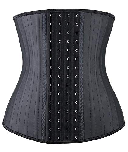 YIANNA Waist Trainer for Women Latex Underbust Waist Corsets Cincher Hourglass Body Shaper 4 Hooks, (Size M, Black)