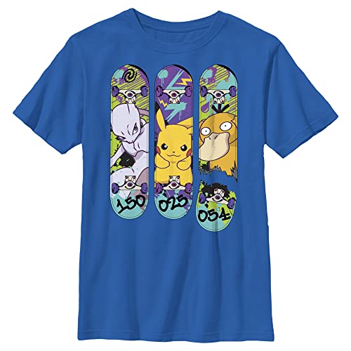 Boy's Pokemon Mewtwo, Pikachu, and Psyduck Skateboard Decks T-Shirt - Royal Blue - X Small