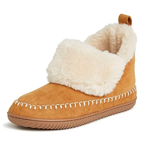 Dearfoams Women's Alpine Moritz Outdoor Arch Support House Shoe Bootie Slipper, Whiskey, 9-10