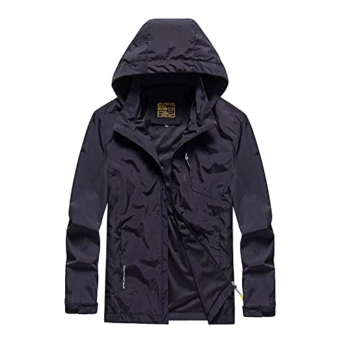 Mens Waterproof Rain Jacket Plus Size Loose Casual Long Sleeve Full Zip Windbreaker Lightweight Hoodies Outwear