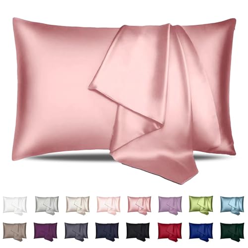 INSSL Silk Pillowcase for Women, Mulberry Silk Pillowcase for Hair and Skin and Stay Comfortable and Breathable During Sleep (Queen, Coral)