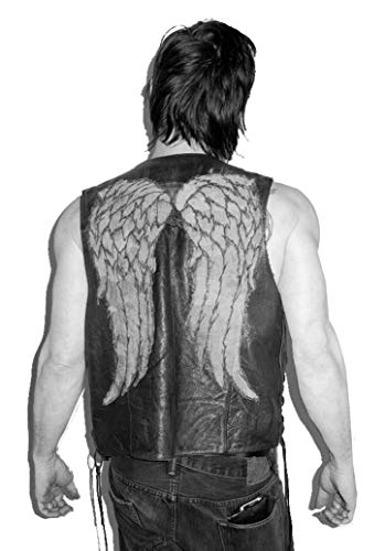 LP-FACON Mens Motorcycle Walking Dead Daryl Dixon Vest Angel Wings Black Biker Leather Costume Jacket