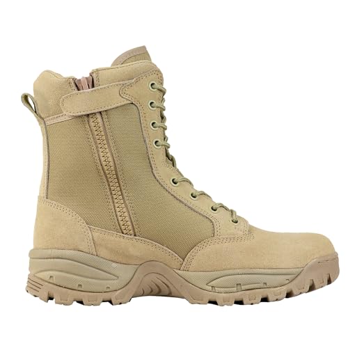 Maelstrom Tactical Combat Boots - Mens Lightweight Full Grain Leather Side Zipper Military Boots - 8' Heavy-Duty Leather Boots with Reinforced Toes