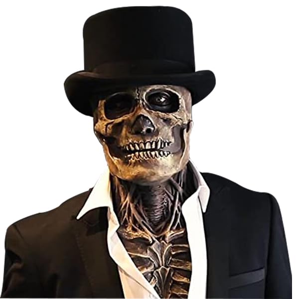 Bulex Skull Mask Scary Full Head Skeleton Headgear Creepy Biochemical Mask Realistic Halloween Cosplay Latex Horror Mask