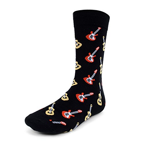Urban Peacock Men's Novelty Fun Crew Socks for Dress or Casual - Various Patterns Available! (Guitars - Black, 1 Pair)