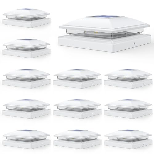 APONUO Solar Post Cap Lights,12 Pack 2-Modes Bright 5x5 Vinyl Fence Post Caps Solar Lights Outdoor Waterproof Garden Patio Fence Deck Decor for Fence Deck Caps 4x4,6x6 Wood,4x4,5x5 Vinyl