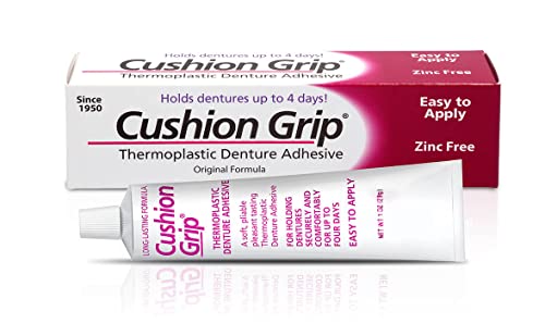 Cushion Grip Thermoplastic Denture Adhesive, 1 oz - Refits and Tightens Loose Dentures | Non-Glue Adhesive, Acts Like a Soft Reliner