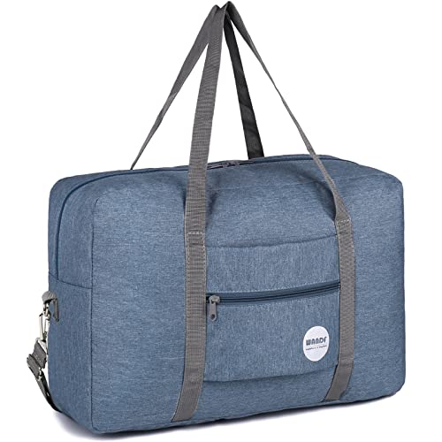 For Spirit Airlines Personal Item Bag 18x14x8 Travel Duffel Bag Underseat Foldable Carry-on Luggage for Women（B-Denim Blue with Shoulder Strap）
