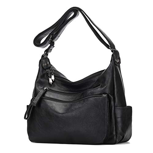Artwell Fashion Crossbody Bag for Women Shoulder Bag Soft PU Leather Handbags Purses Multi Pocket Hobo Tote Bag (Black)