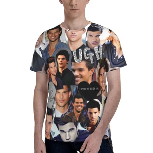 WINDSORCHEF Taylor Lautner Collage T Shirt Mens Summer Loose Tee Casual O-Neck Short Sleeve Shirts Black 3X-Large