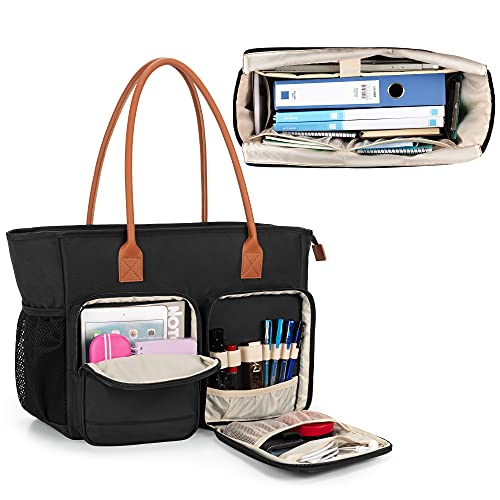CURMIO Teacher Tote Bag for Women, Teacher Work Bag with Padded Laptop Sleeve, Ideal for Teacher, Educator, Black (Bag Only)