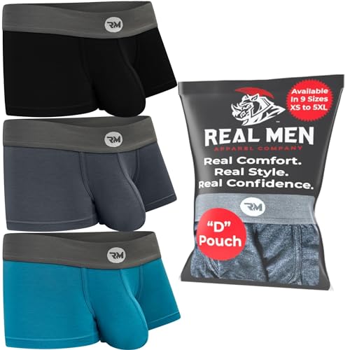 Real Men Bulge Enhancing Underwear 3 Pack,Ultra Soft Boxer Briefs Modal, Bulge Pouch Underwear (Black/Blue/Grey- 3 Inch, Large)
