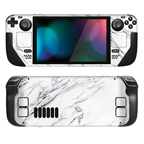 PlayVital Full Set Protective Skin Decal for Steam Deck LCD, Custom Stickers Vinyl Cover for Steam Deck OLED - Modern White Marble