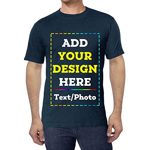 Add Your Own Design/Text/Photo Custom Personalized Men & Women Soft Stretch Classic Fit Crewneck Cotton T-Shirt Tee Navy