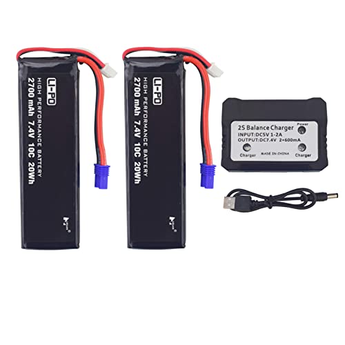 sea jump 2X7.4V 2700mAh 10C Lipo Battery Replacement with 2in1 Battery Charger for Hubsan X4 H501S H501C H501A H501M H501S W H501S pro FPV Quadcopter to Increase The Flight time(40mins)