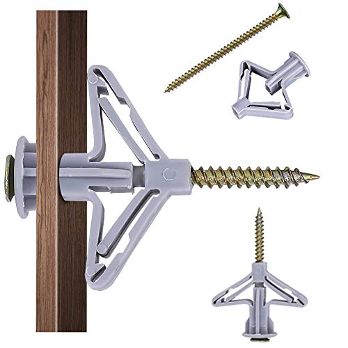 Hollow-Wall Anchors, Drywall Anchor kit with Screws, Self-Drilling Hollow Wall Anchor, Grey, 65Lbs (One Size, Anchor 50pcs+Screw 50pcs)