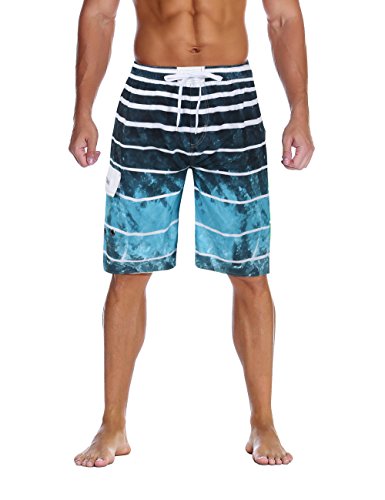 Nonwe Men's Beachwear Quick Dry Holiday Drawstring Striped Board Shorts Light Blue 34