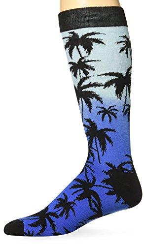 K. Bell Socks Men's The Outdoors Novelty Crew Socks, Palm Trees (Blue), Shoe Size: 6-12