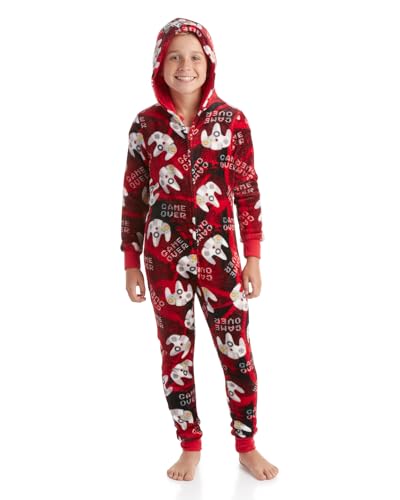 Quad Seven Boys Plush Fleece Onesie Pajamas with 3D Character Hood, Size 16-18, Video Gamer