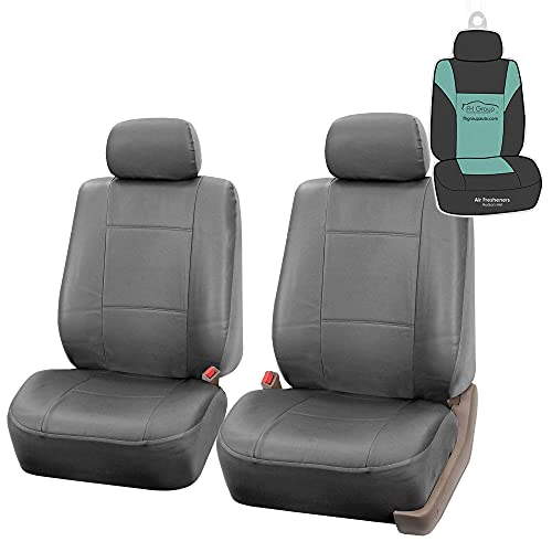 FH Group Car Seat Covers PU Leather Automotive Seat Covers Front Set, Gray Seat Covers Pair Set with Gift Universal Fit Interior Accessories for Cars Trucks and SUVs
