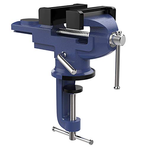 Nuovoware Table Vise 3 Inch, 360° Swivel Base Universal Home Vise Portable Bench Clamp, Clamp-on Vise Bench Clamps Fixed Tool for Woodworking, Metalworking, Cutting Conduit, Drilling, Sawing, Blue