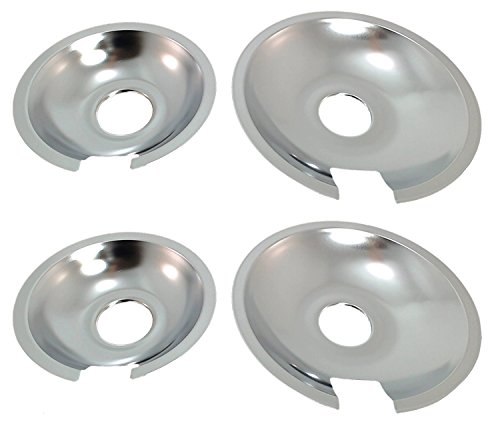 KITCHEN BASICS 101 Made in the USA 715877 and 715878 Replacement Range Cooktop Drip Pans for Jenn Air - Includes 2 6-Inch and 2 8-Inch Pans, 4 Pack