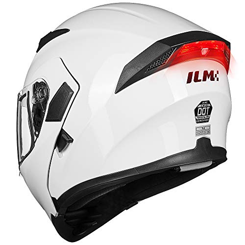 ILM Motorcycle Dual Visor Flip up Modular Full Face Helmet DOT LED Light Model 902L (L, White - LED)